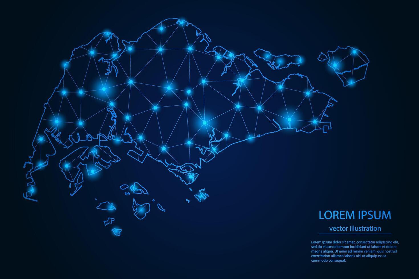 Abstract image Singapore map - With Blue Glow Dots And Lines On Dark Gradient Background, 3D Mesh Polygon Network Connection. vector