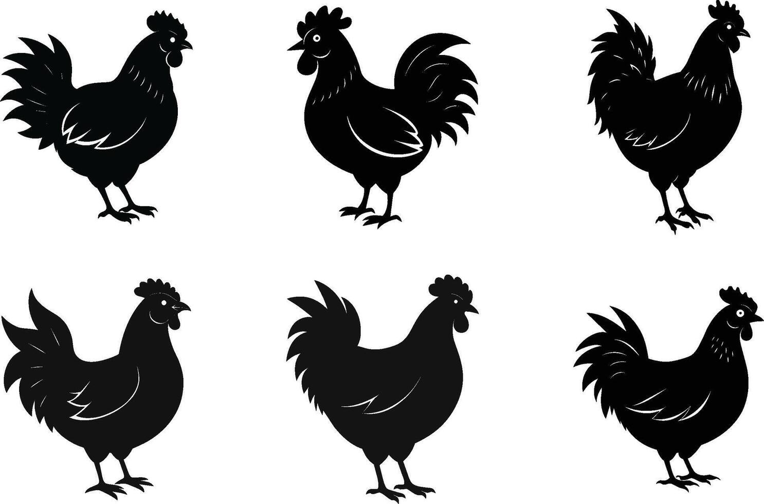 Domestic Chicken set. Different hens, rooster, 46271435 Vector Art at