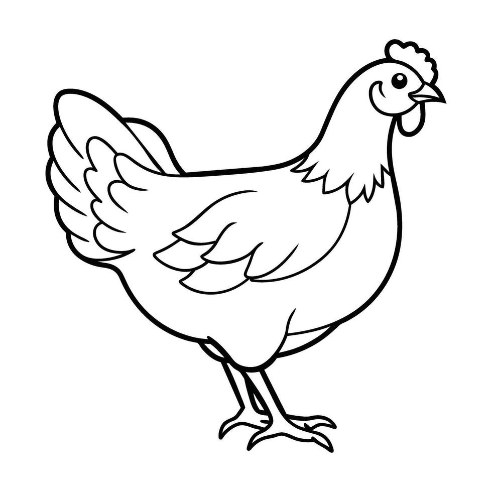 Hen in continuous line art drawing style. Chicken minimalist black linear design isolated on white background vector
