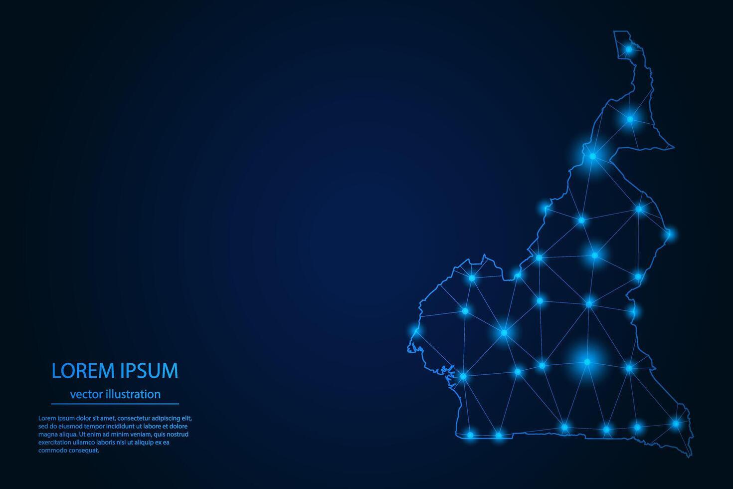 Abstract image Cameroon map - With Blue Glow Dots And Lines On Dark Gradient Background, 3D Mesh Polygon Network Connection. vector