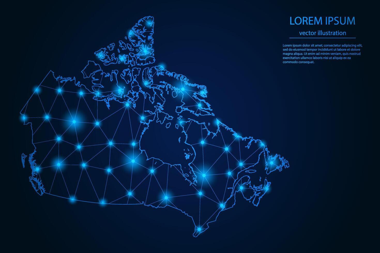 Abstract image Canada map - With Blue Glow Dots And Lines On Dark Gradient Background, 3D Mesh Polygon Network Connection. vector