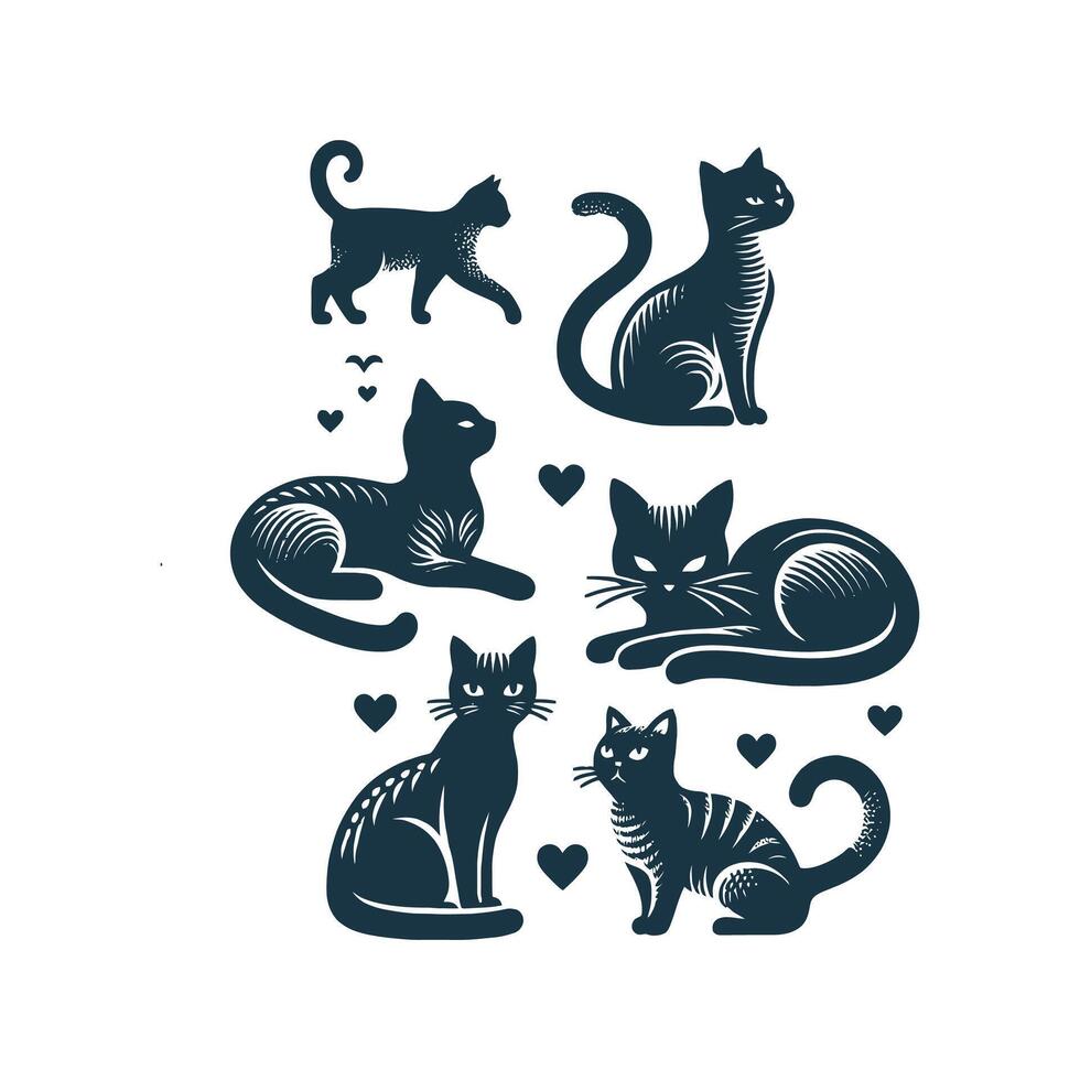 set of cats silhouette icons on white background vector
