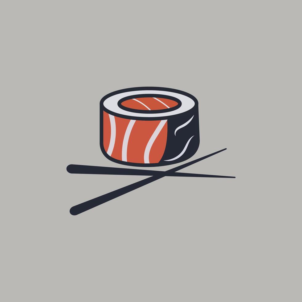 A sushi roll with chopsticks on a gray background vector
