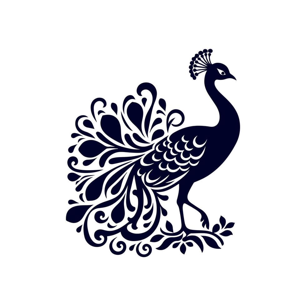 Peacock silhouette Clip art isolated illustration on white background vector