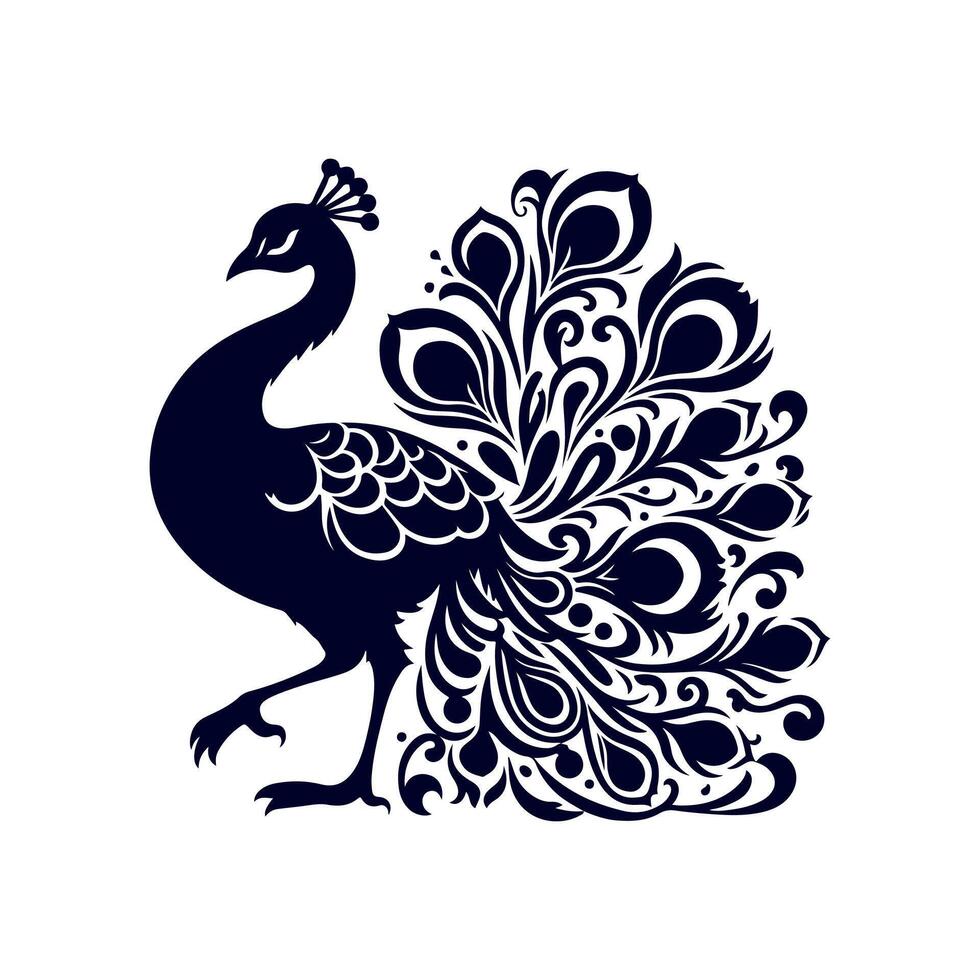 Peacock silhouette Clip art isolated illustration on white background vector