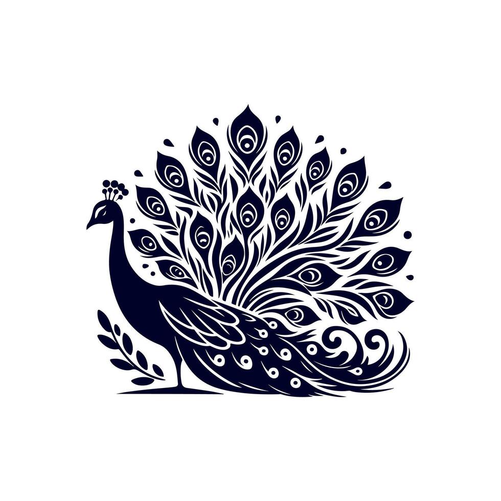 Peacock silhouette Clip art isolated illustration on white background vector