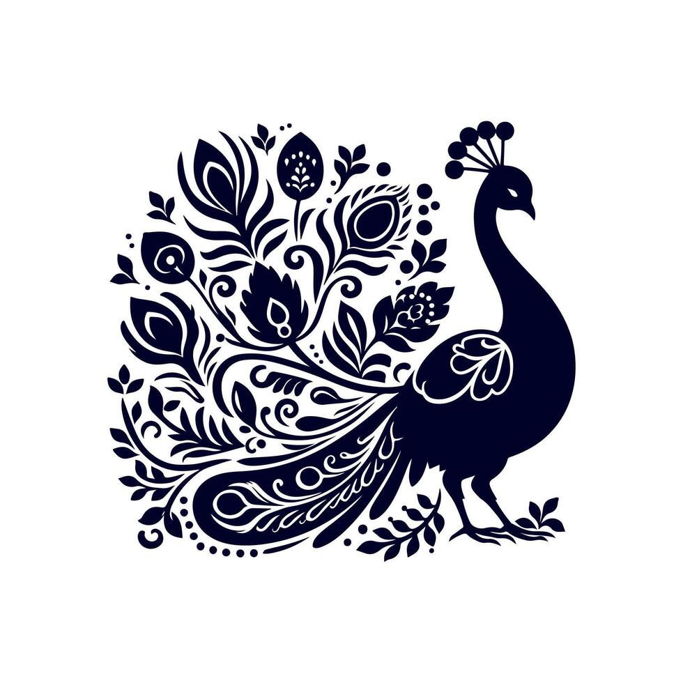 Peacock silhouette Clip art isolated illustration on white background vector