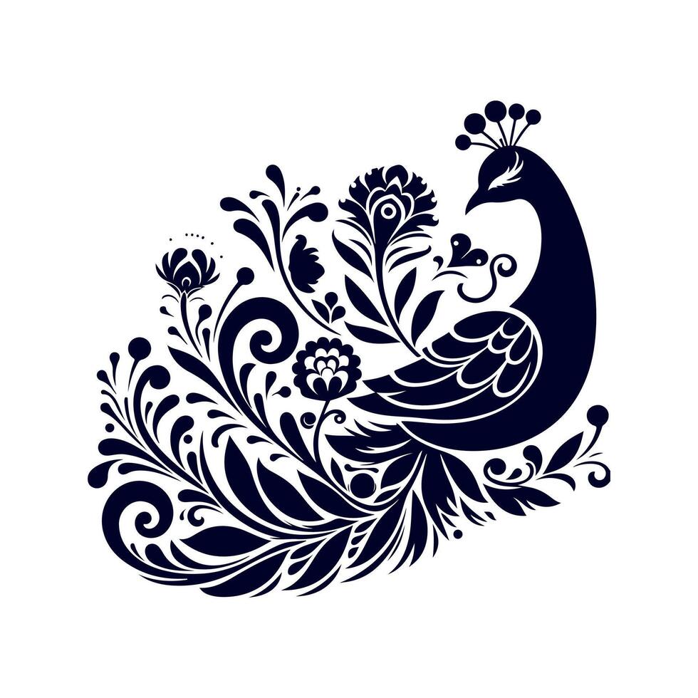 Peacock silhouette Clip art isolated illustration on white background vector