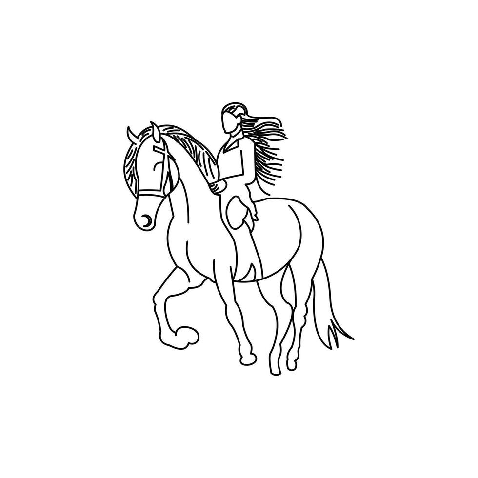 Woman Horse line art drawing illustration creative design template vector