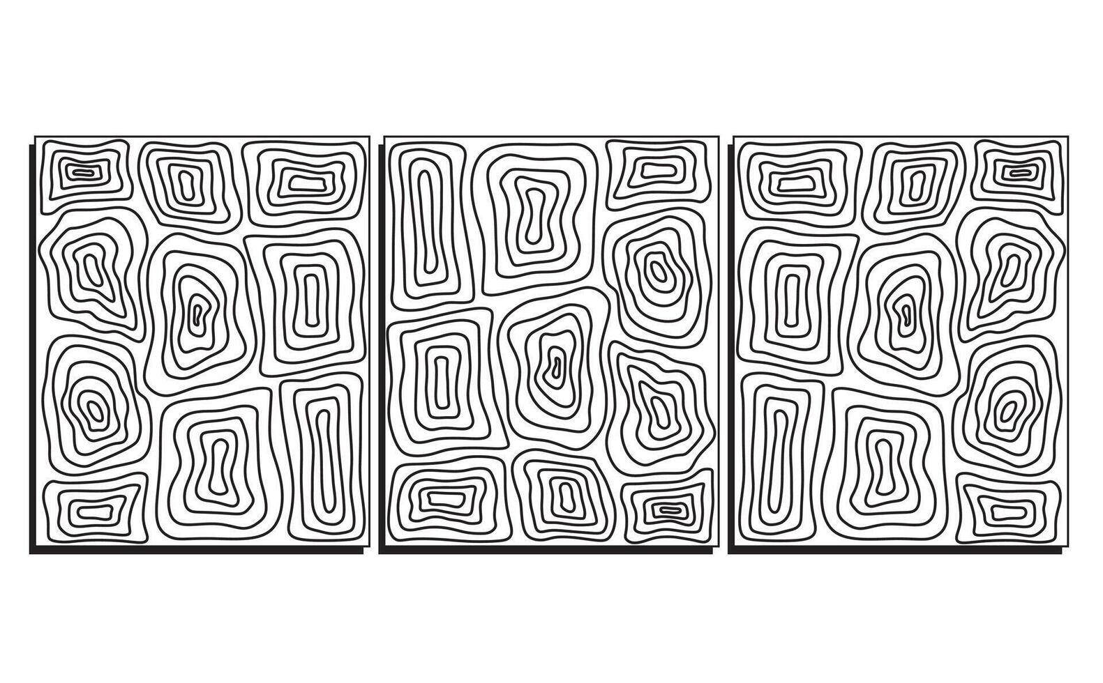 Set of three groovy backgrounds waves and lines in black and white color, swirl twirl pattern in trendy retro psychedelic style vector