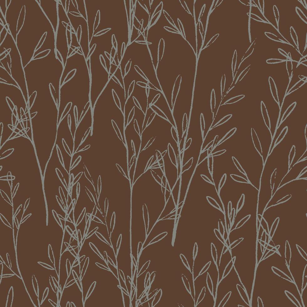 Sketches of field plants. Hand drawn seamless pattern. Gentle botanical ornament. Abstract summer design for print, wrap, decor, fabric, textile, background, wallpapers, scrapbooking. vector