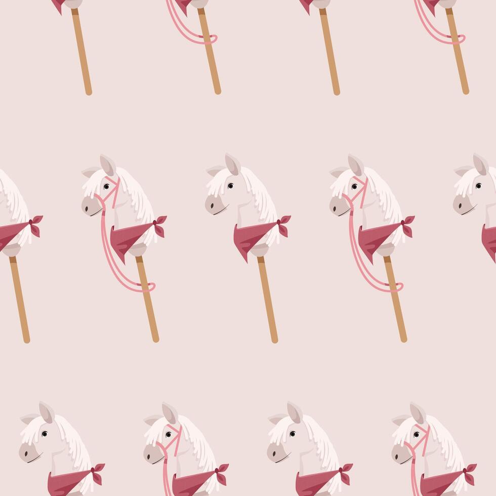 Pastel seamless pattern of toy horse heads for hobbyhorsing vector
