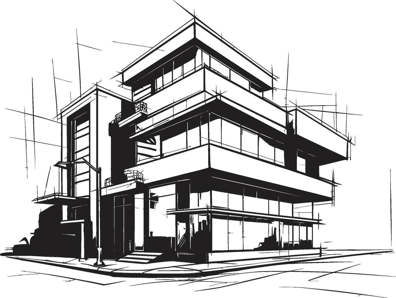 Monochrome Office Block Outline Multifloor Building in Black Charcoal Skyscraper Silhouette Black Multifloor Building Icon vector