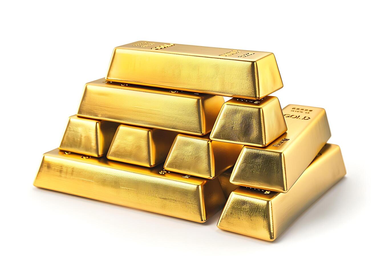 Stacks of gold bars on white background photo
