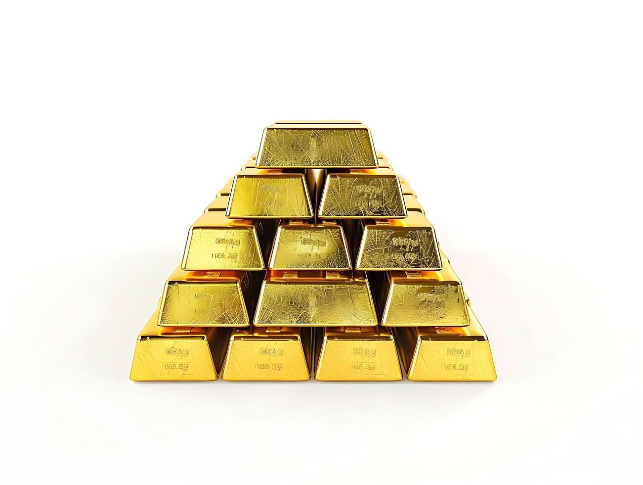 Stacks of gold bars on white background photo