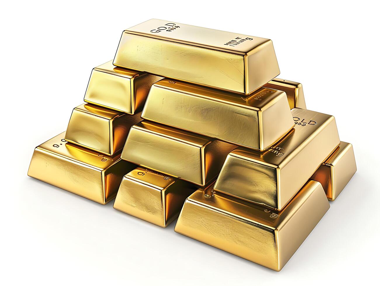 Stacks of gold bars on white background photo