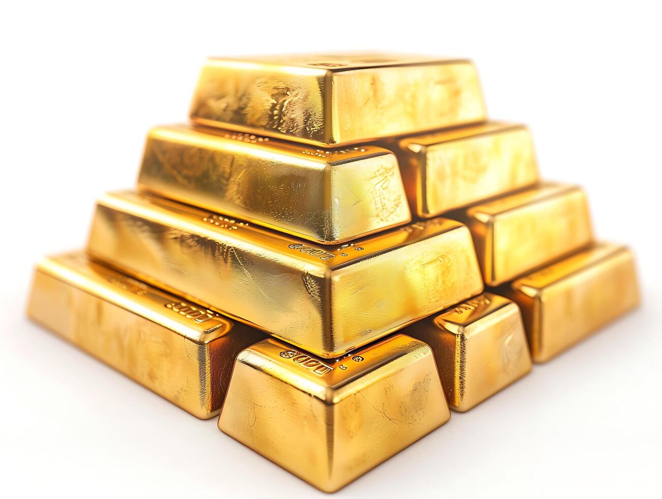 Stacks of gold bars on white background photo