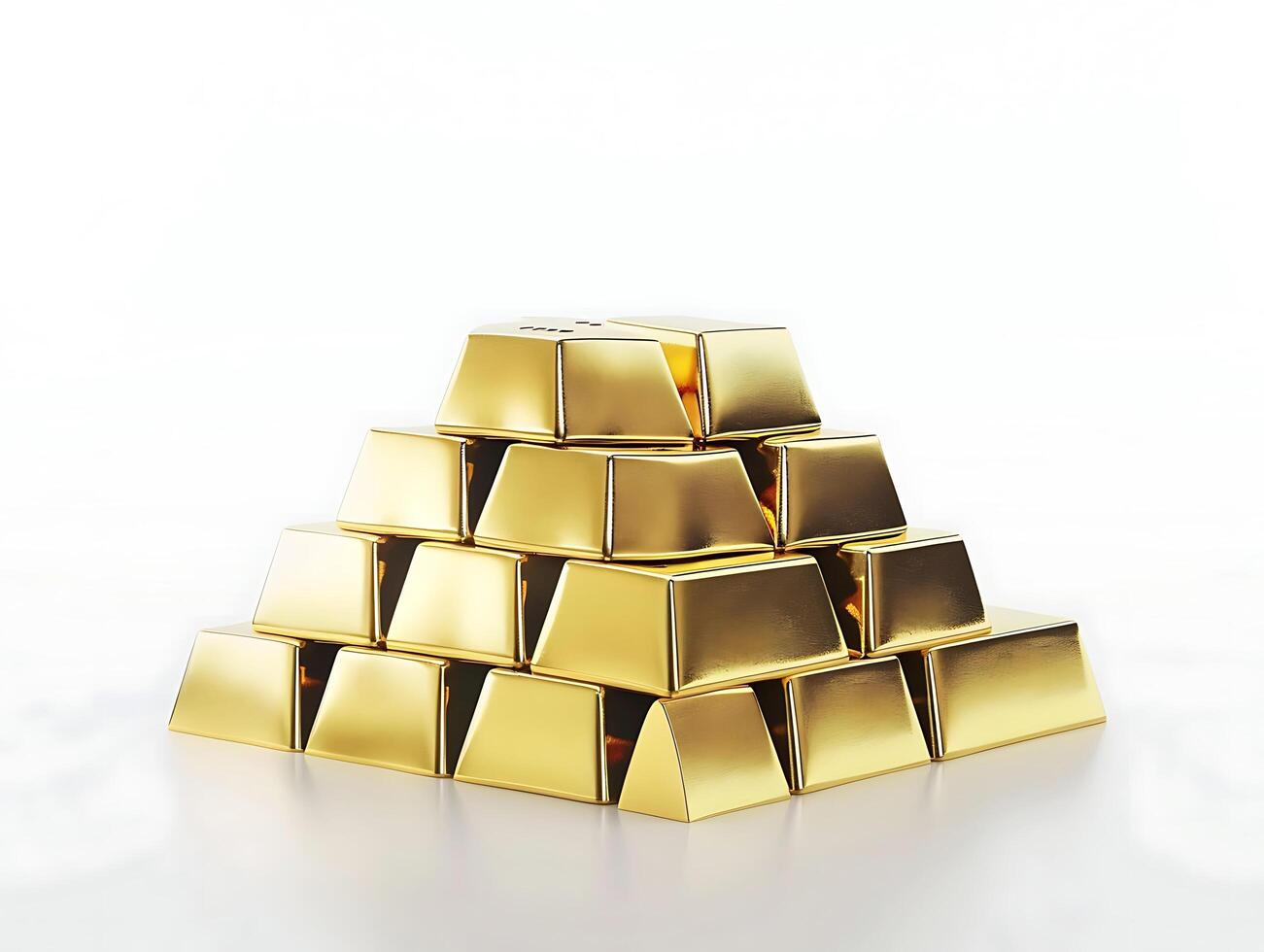 Stacks of gold bars on white background photo