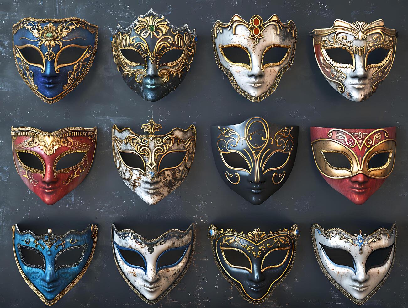 Set of Venetian opera carnival masquerade masks in high resolution photo