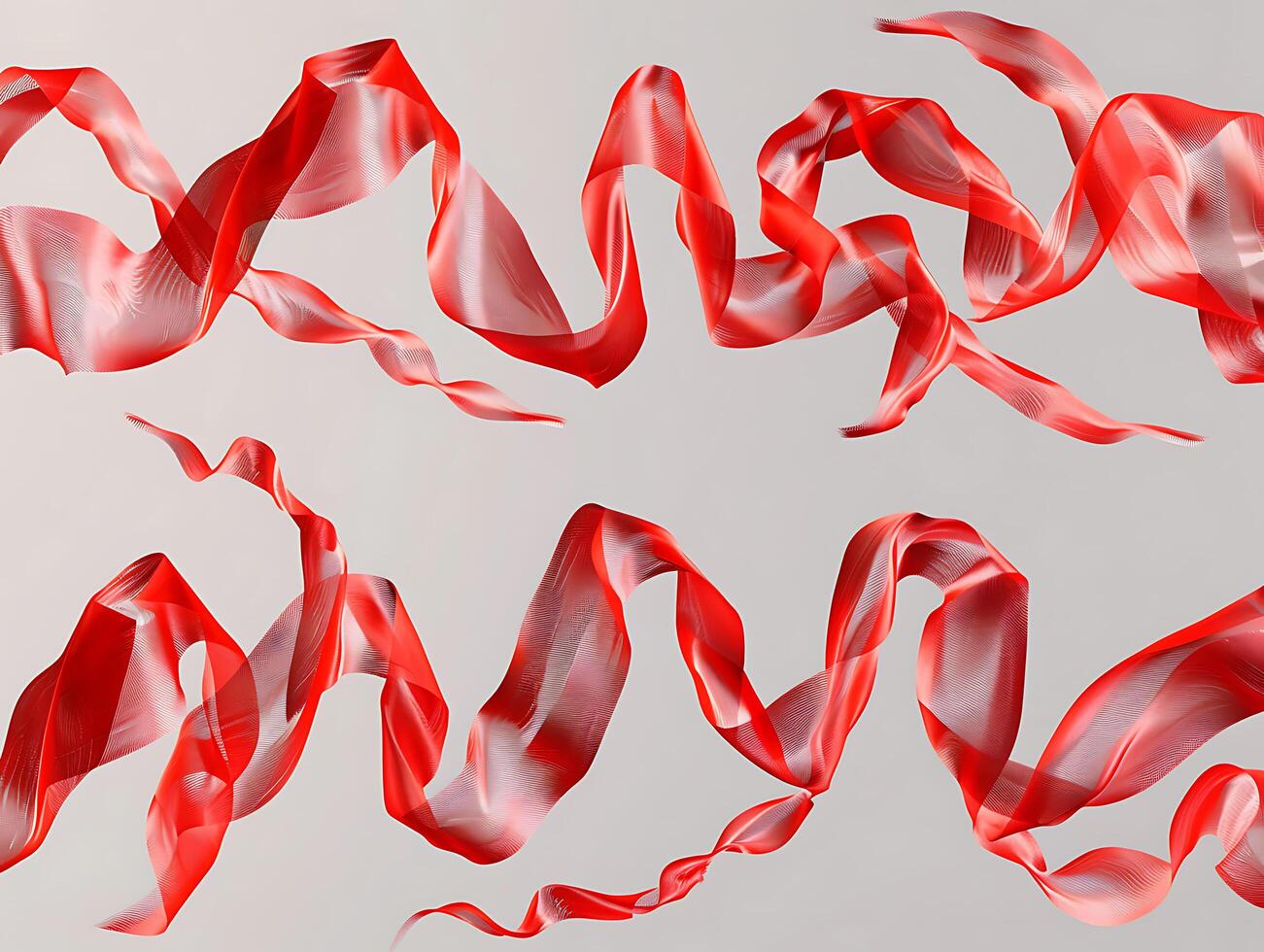 Set of red fluttering ribbons in high resolution photo