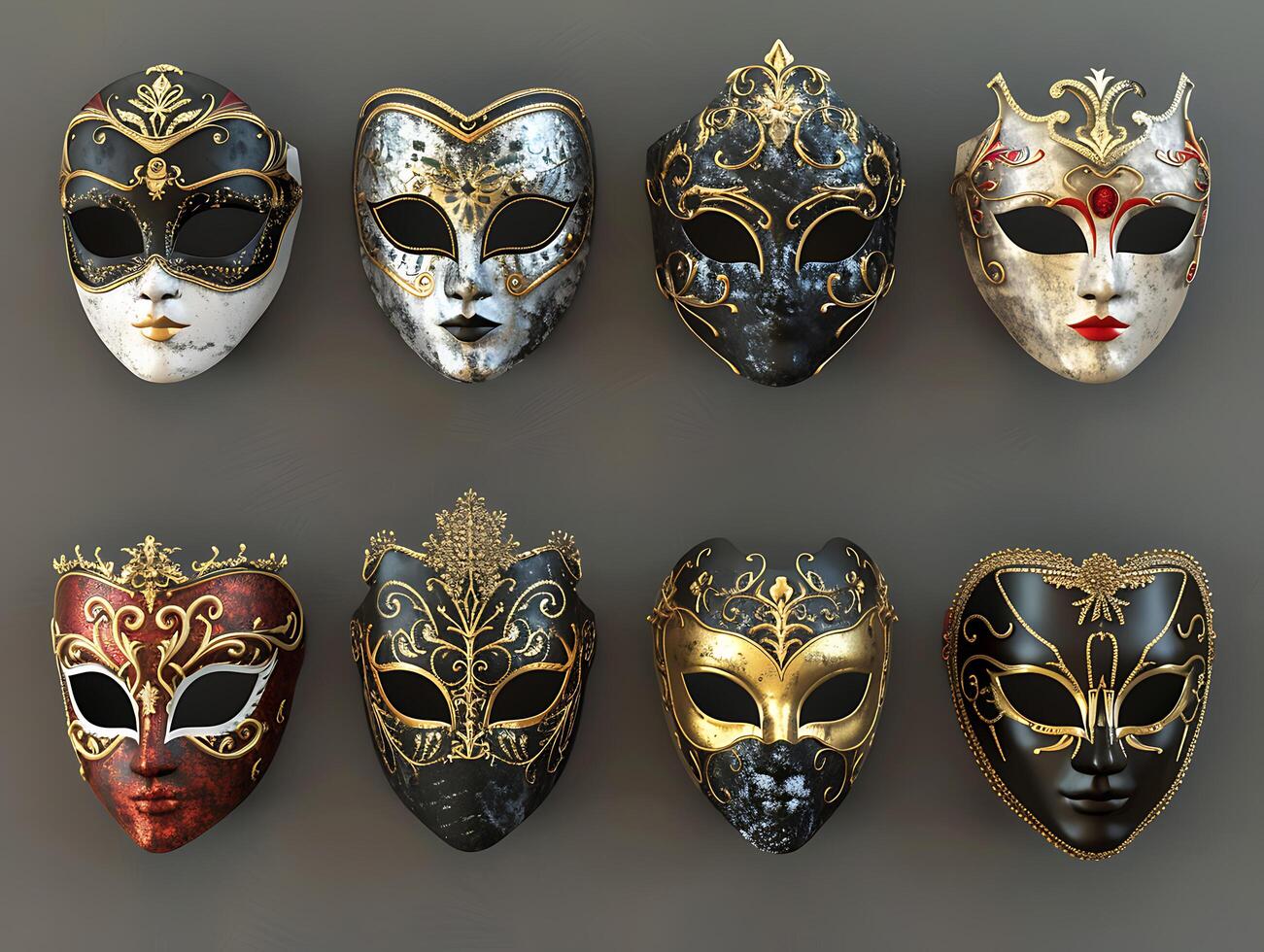 Set of Venetian opera carnival masquerade masks in high resolution photo