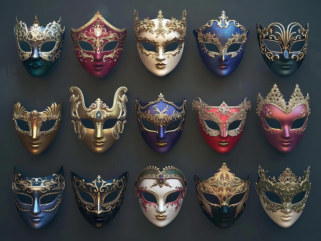 Set of Venetian opera carnival masquerade masks in high resolution photo