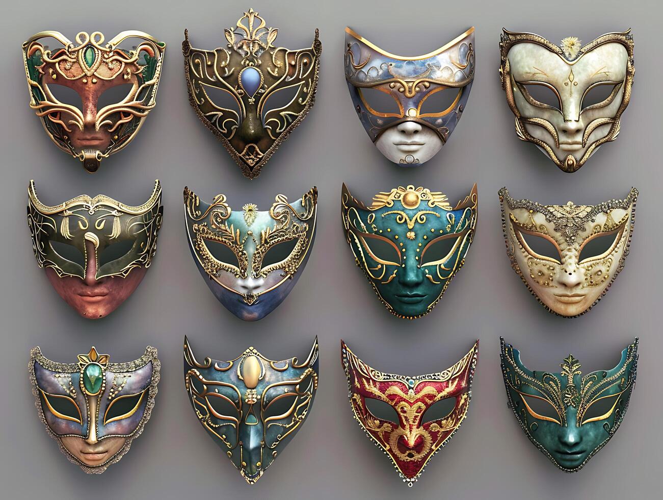 Set of Venetian opera carnival masquerade masks in high resolution photo