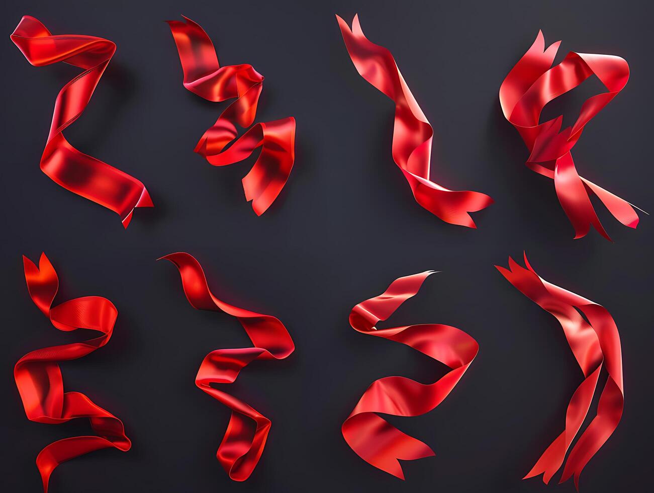 Set of red fluttering ribbons in high resolution photo