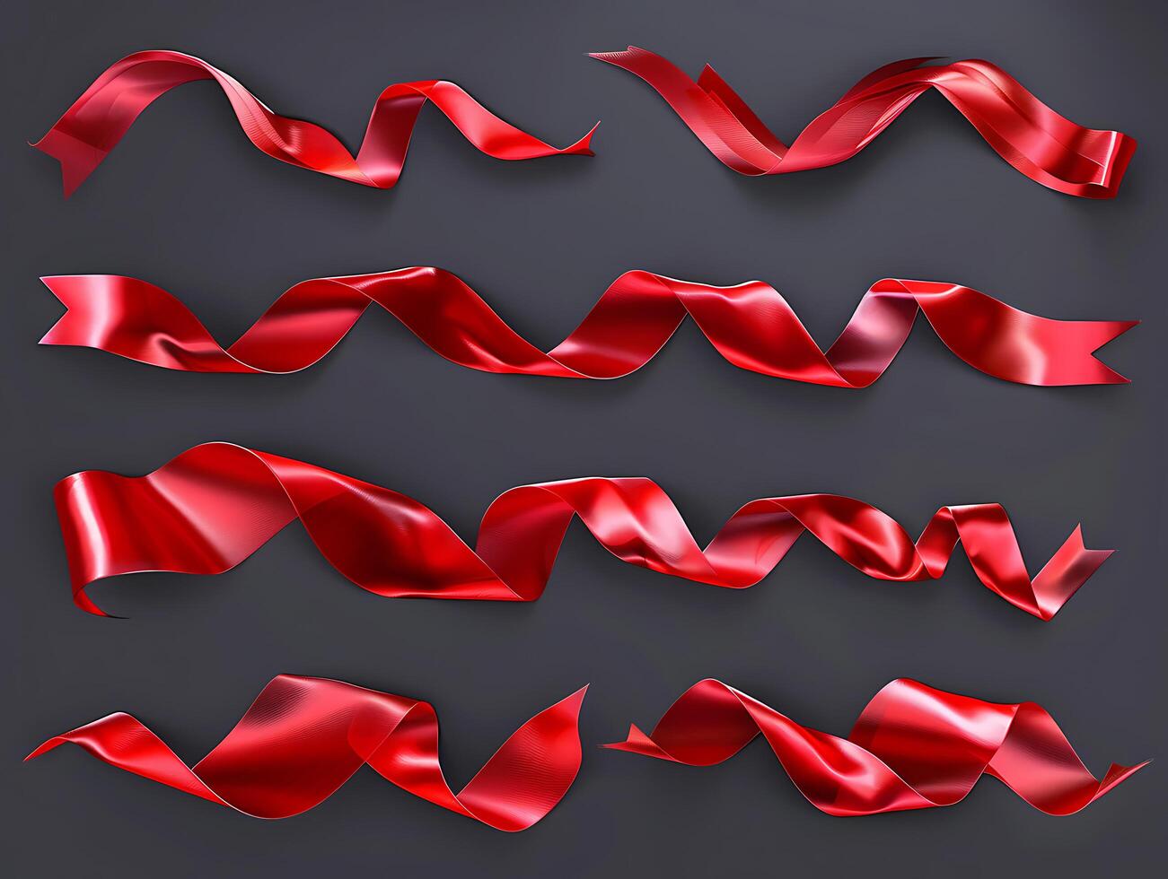 Set of red fluttering ribbons in high resolution photo