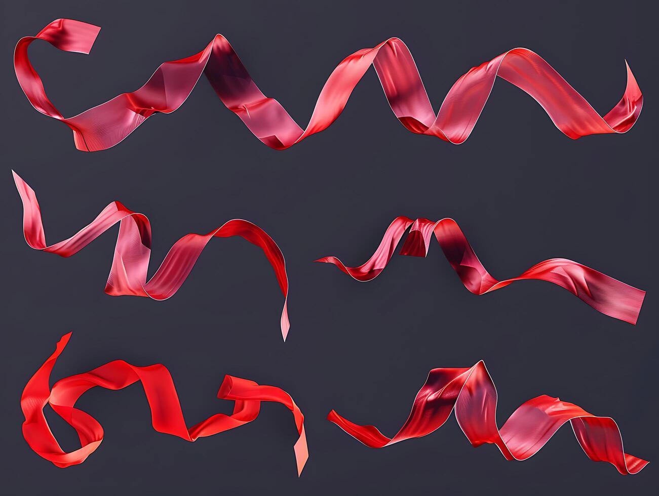 Set of red fluttering ribbons in high resolution photo