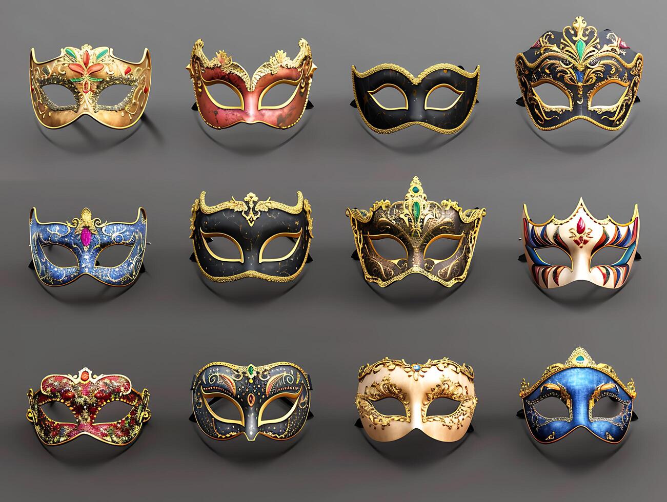Set of Venetian opera carnival masquerade masks in high resolution photo