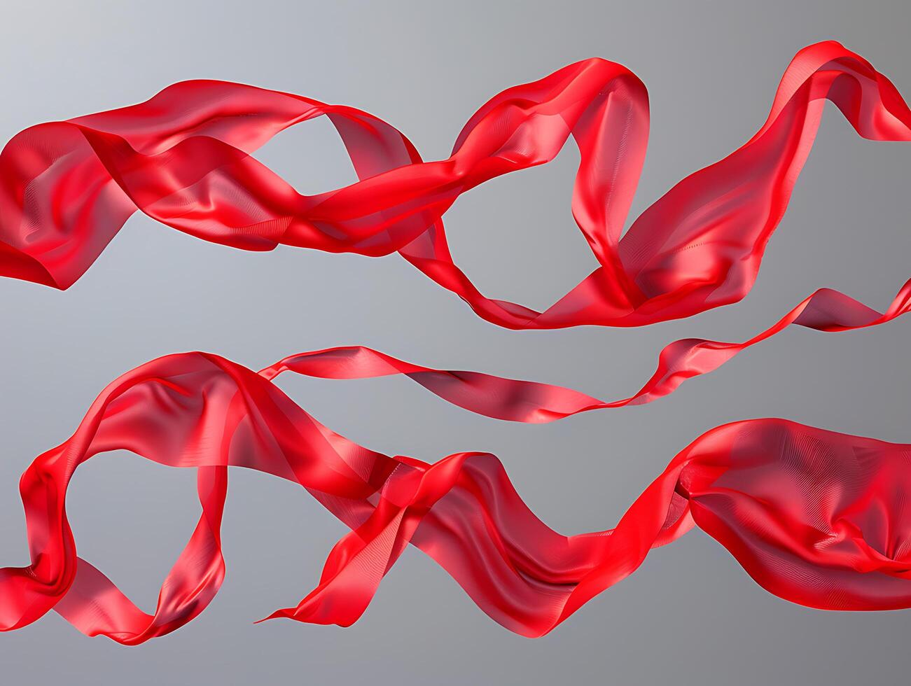 Set of red fluttering ribbons in high resolution photo