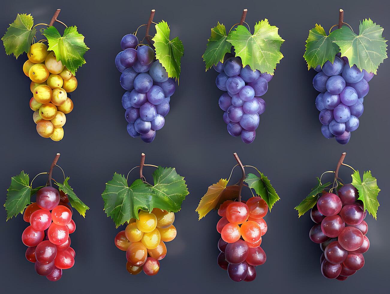 Set of ripe grapes with leaves in high resolution photo