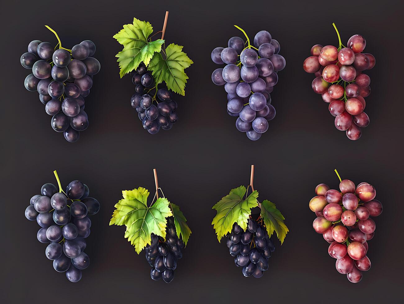 Set of ripe grapes with leaves in high resolution photo