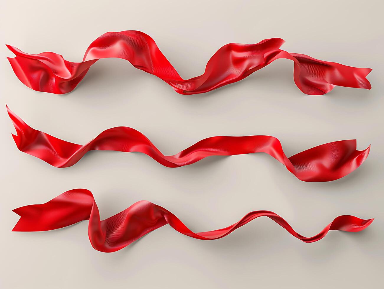 Set of red fluttering ribbons in high resolution photo