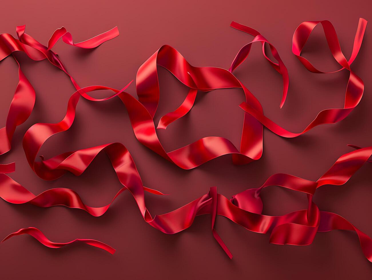 Set of red fluttering ribbons in high resolution photo