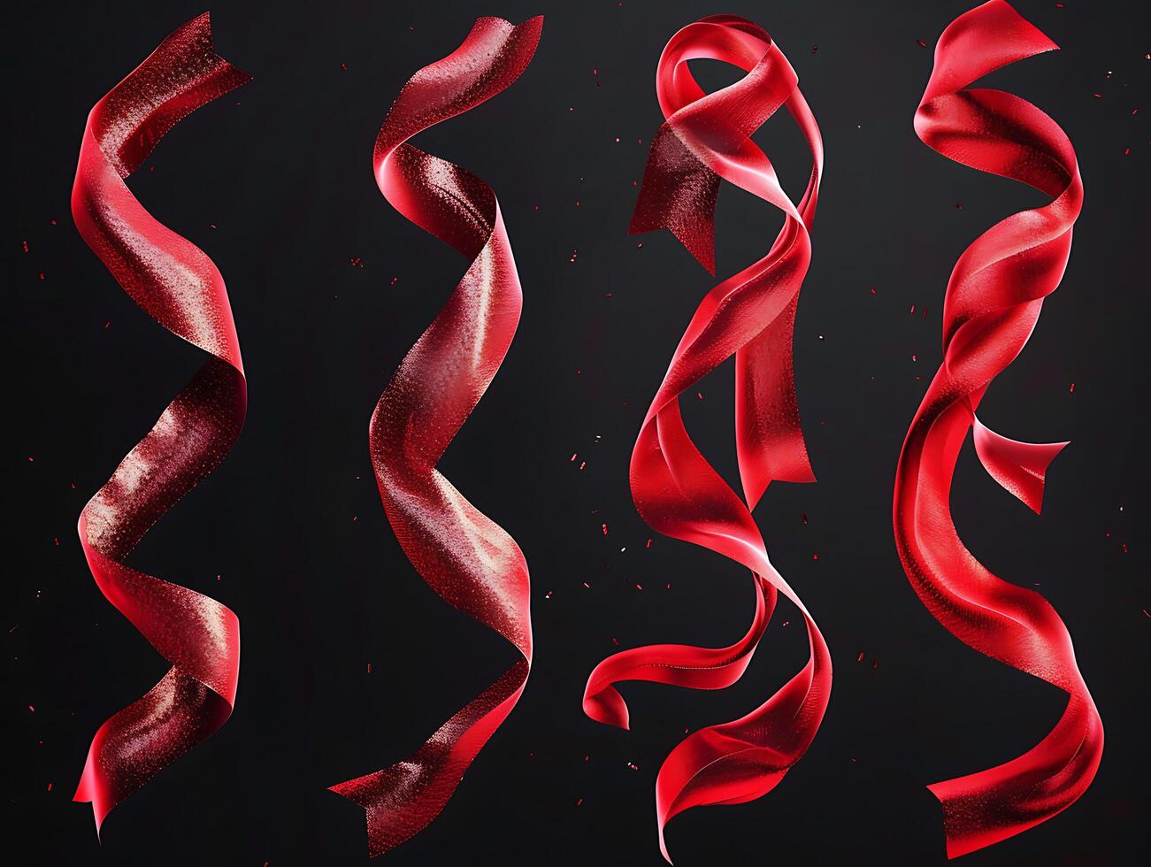 Set of red fluttering ribbons in high resolution photo