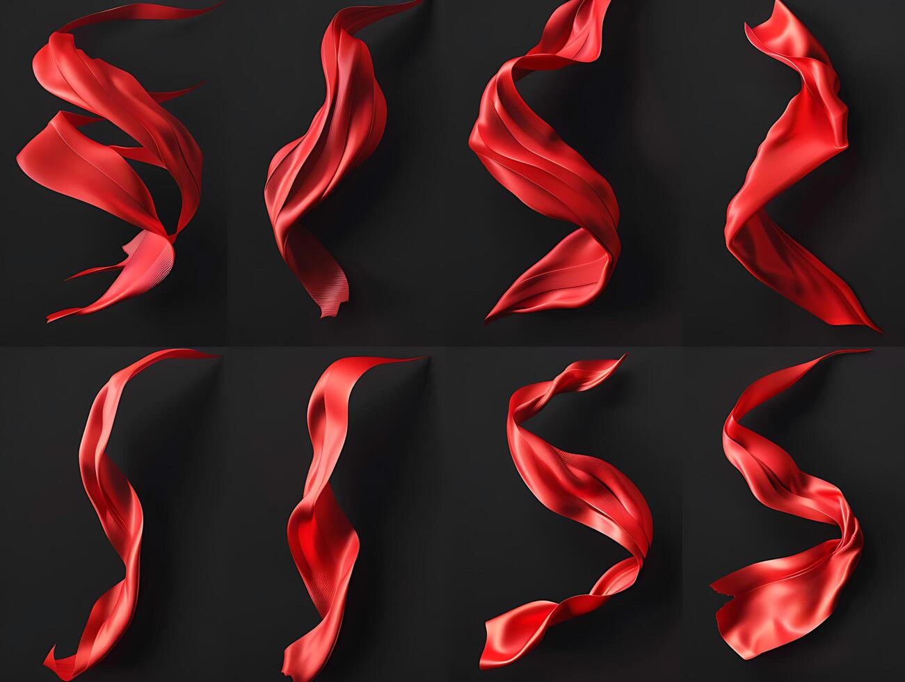 Set of red fluttering ribbons in high resolution photo