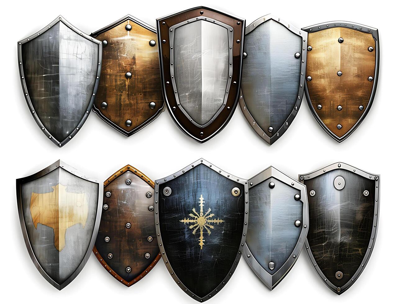 Set of shields for protection and security, cut out photo
