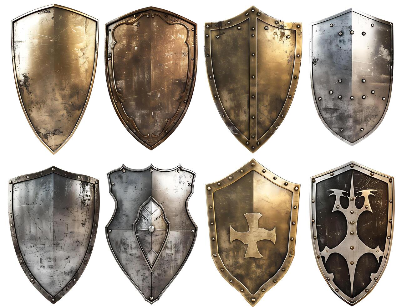 Set of shields for protection and security, cut out photo
