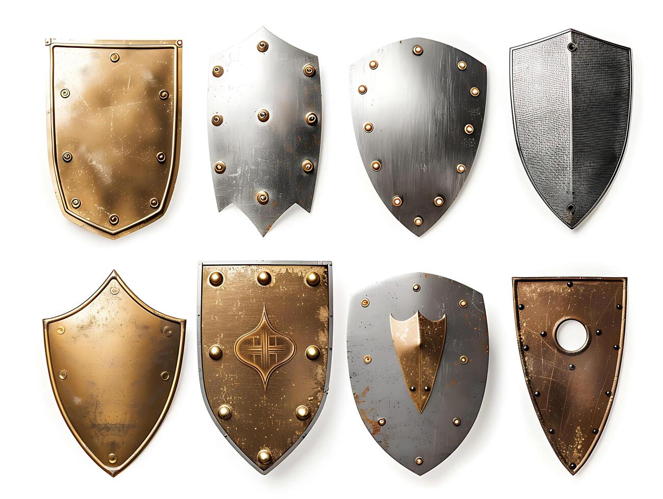 Set of shields for protection and security, cut out photo
