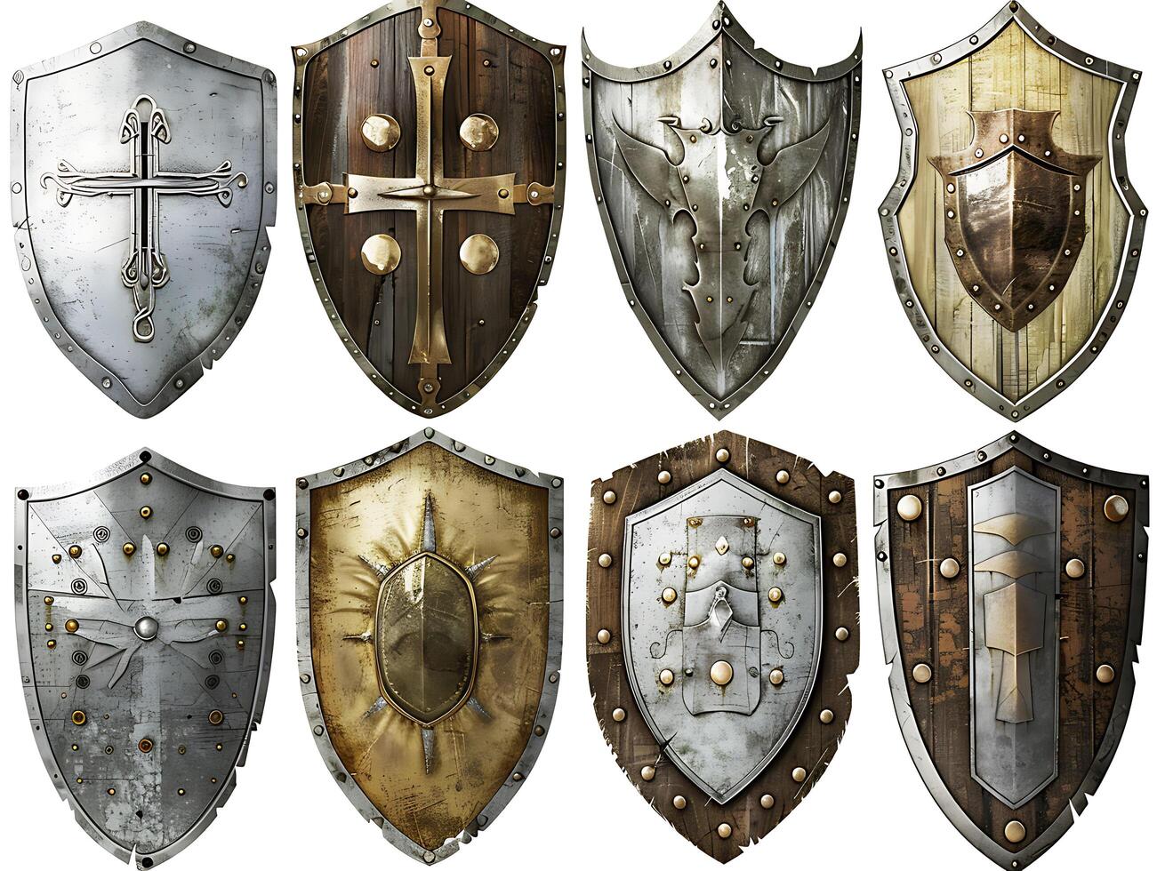 Set of shields for protection and security, cut out photo