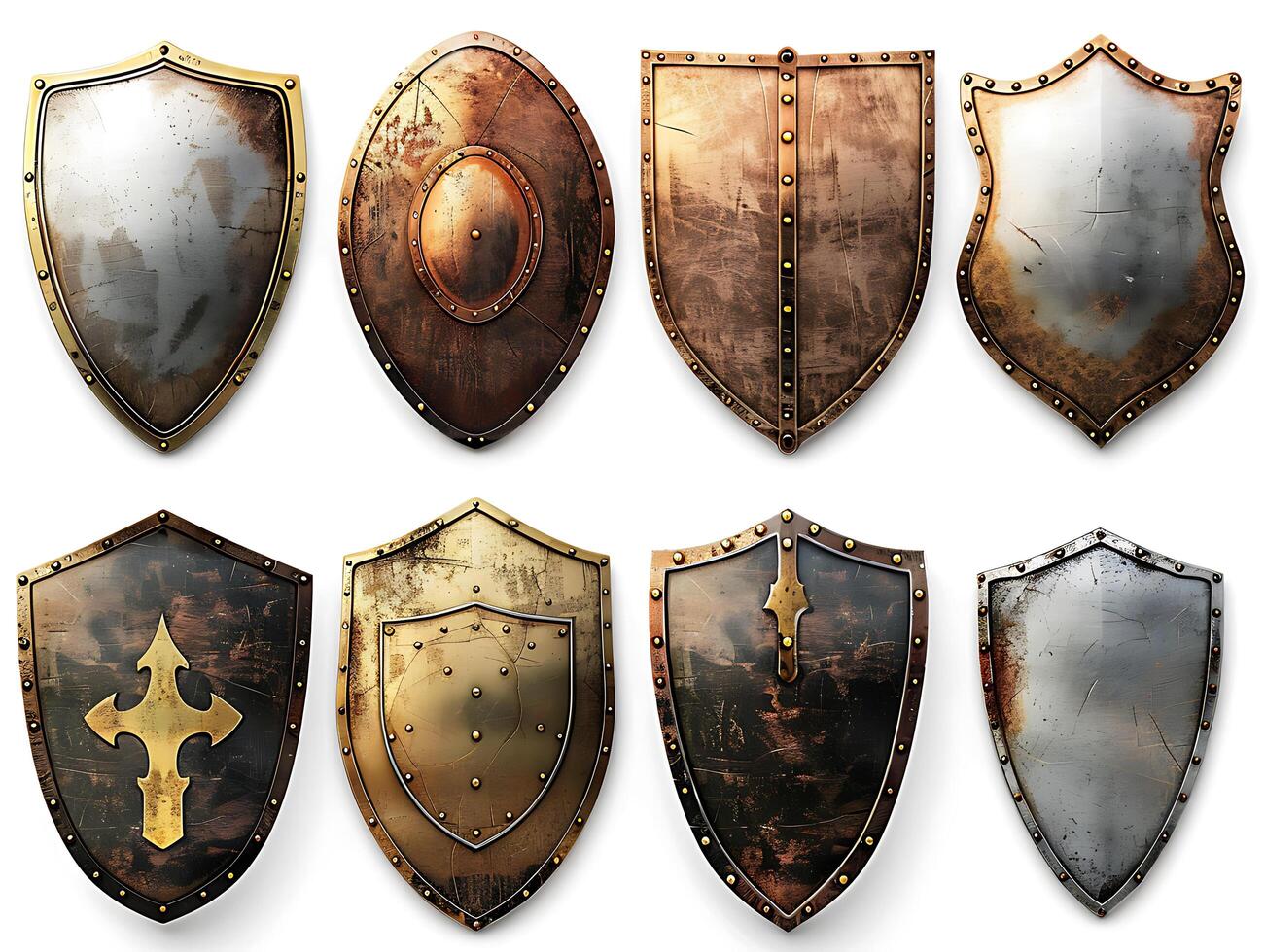 Set of shields for protection and security, cut out photo