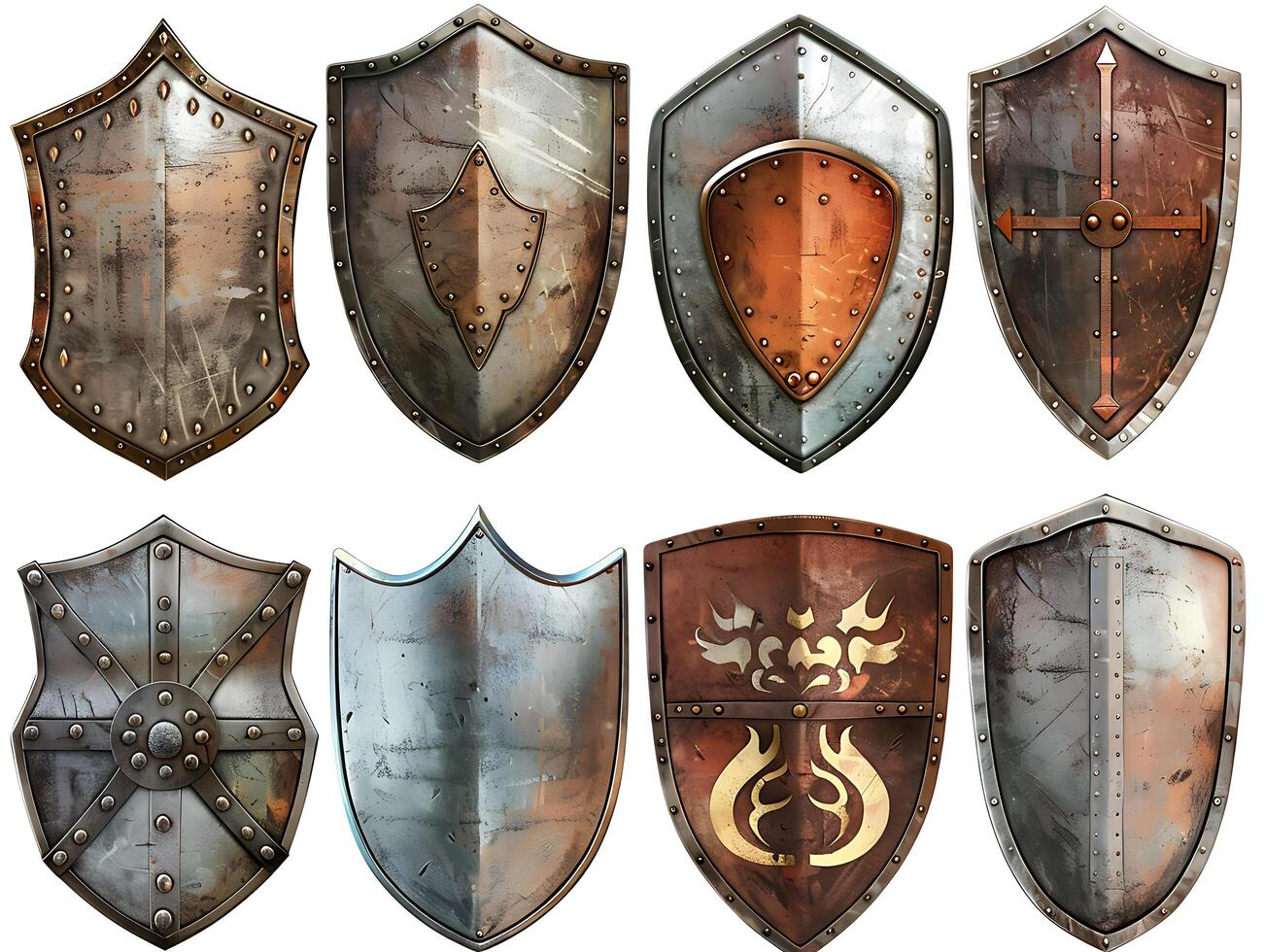 Set of shields for protection and security, cut out photo