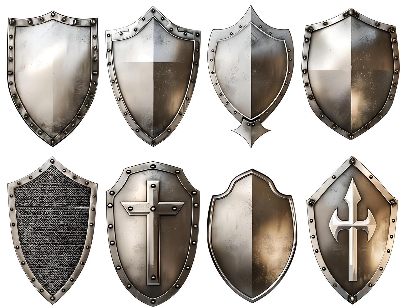 Set of shields for protection and security, cut out photo