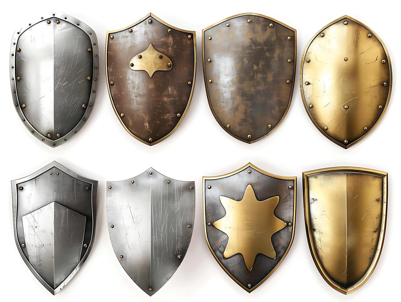 Set of shields for protection and security, cut out photo