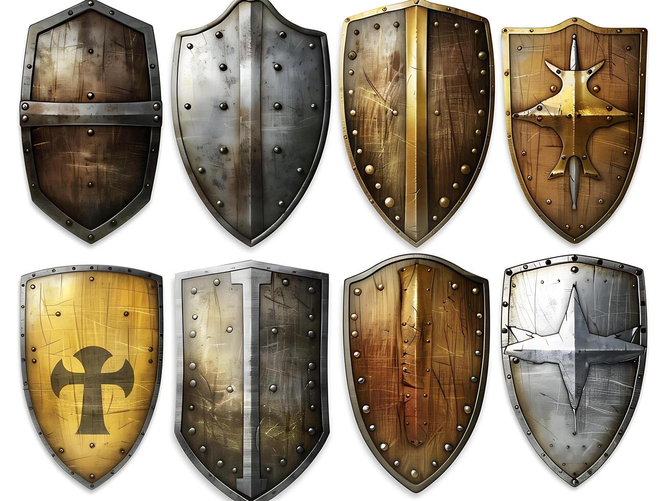 Set of shields for protection and security, cut out photo