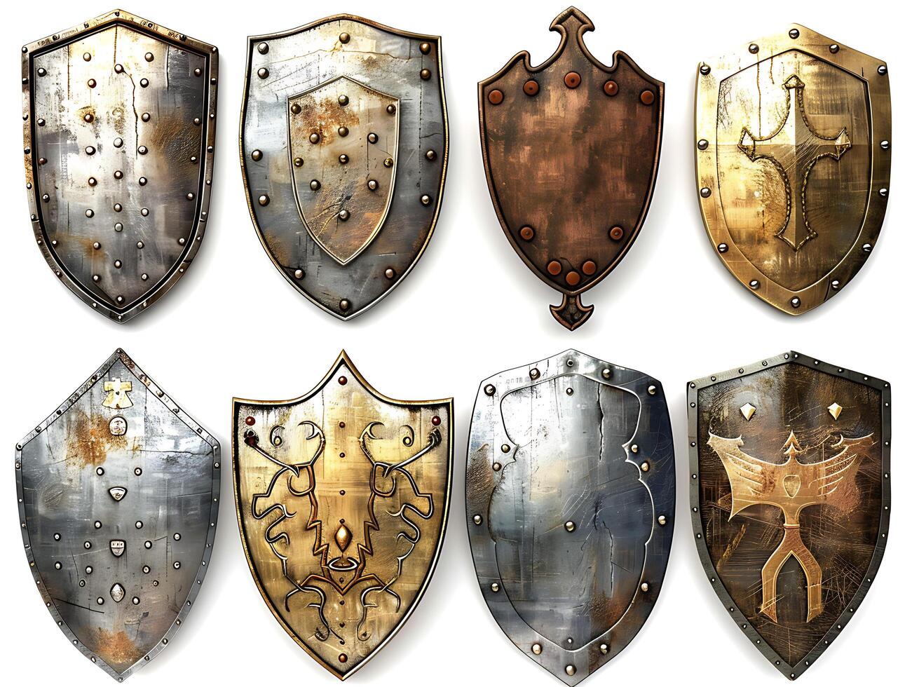 Set of shields for protection and security, cut out photo