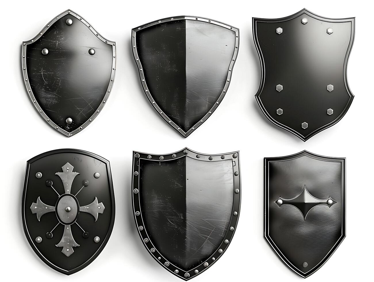 Set of shields for protection and security, cut out photo