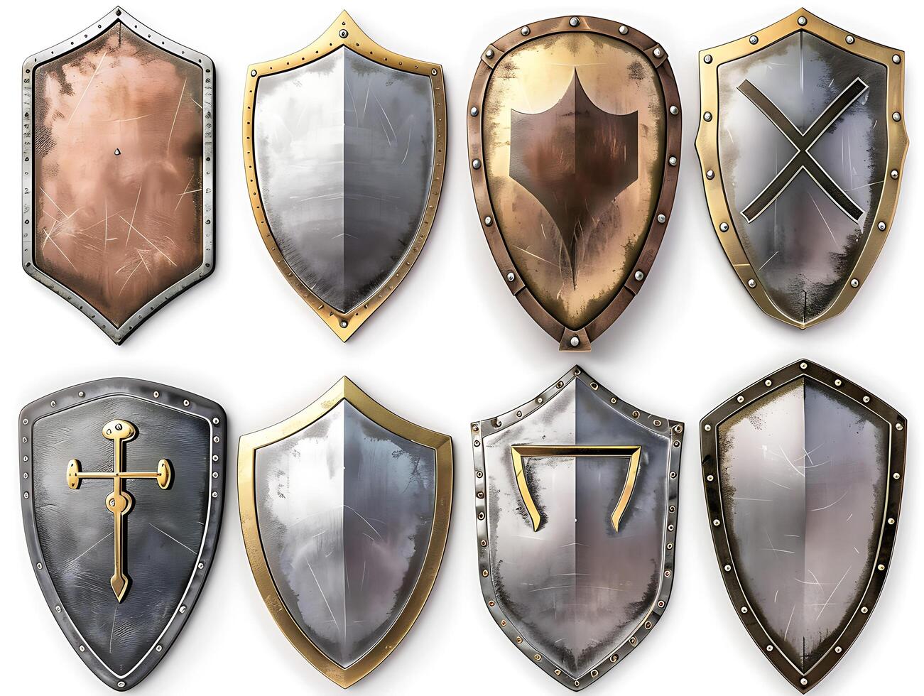 Set of shields for protection and security, cut out photo